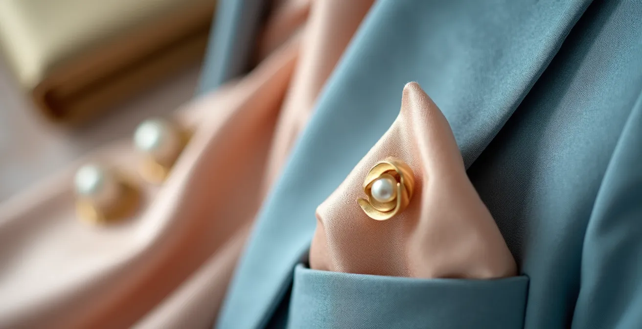 Gros plan sur les accessoires élégants d'un tailleur de mariage