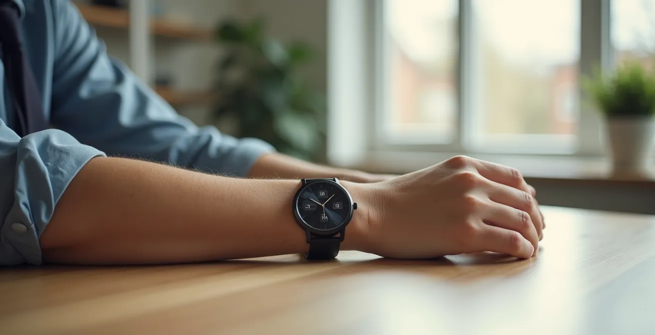 Vue latérale d'un poignet montrant le positionnement correct d'une montre au-dessus de l'os ulna