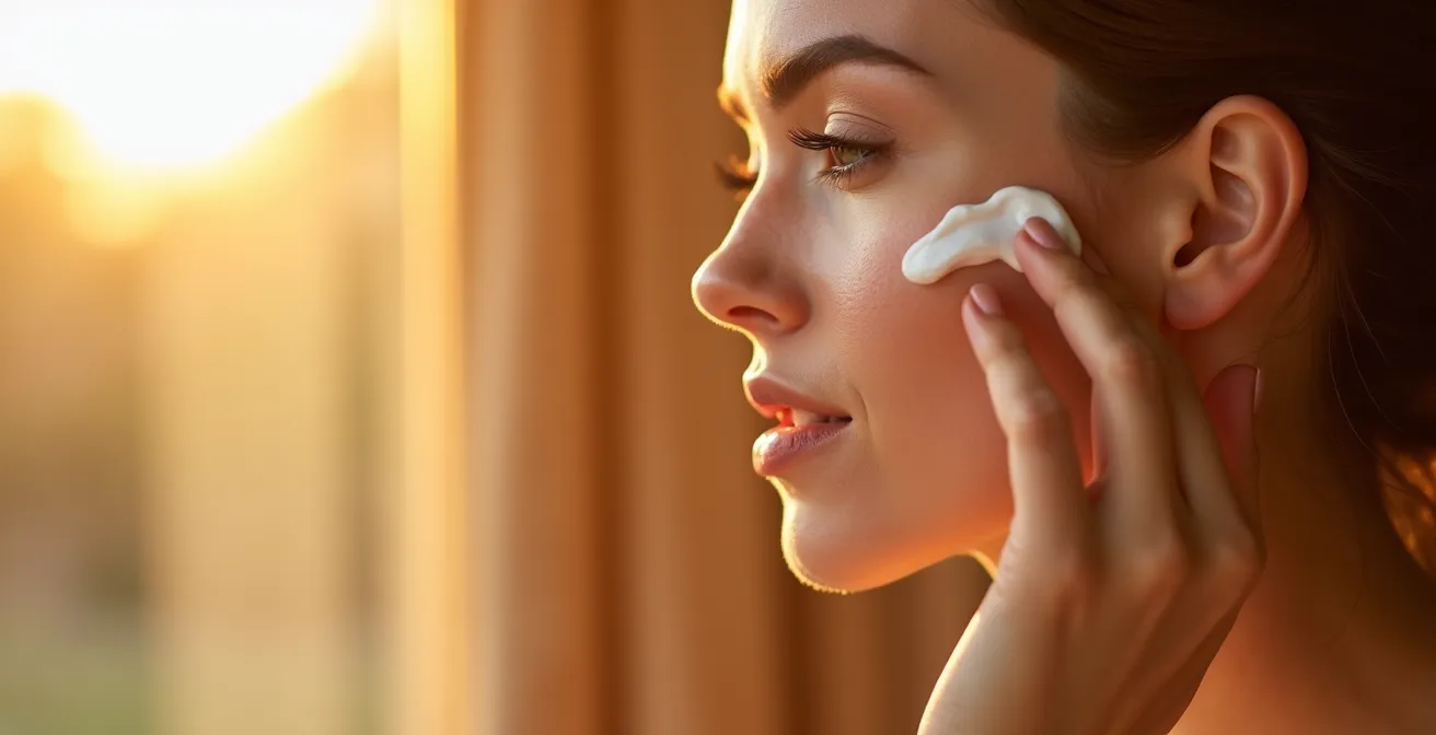 Application de crème solaire sur le visage avec texture légère