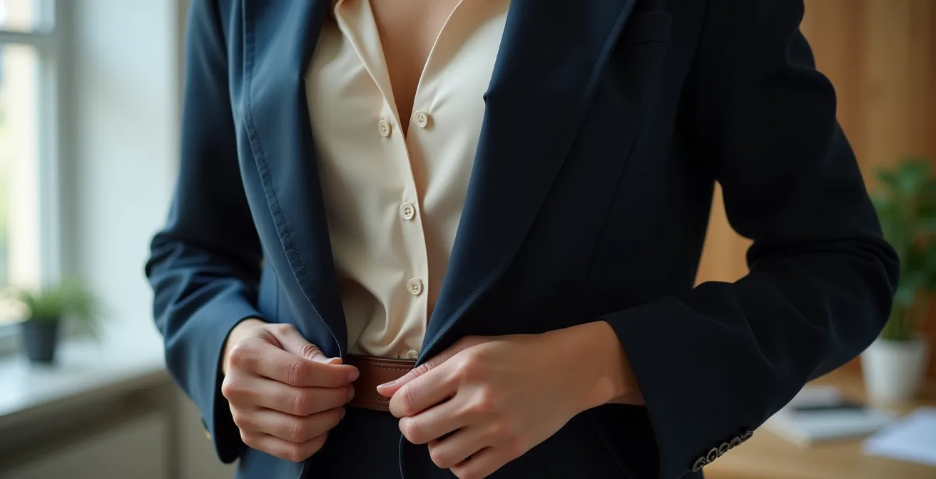 Blazer oversize ceinturé avec élégance montrant la technique du blousage