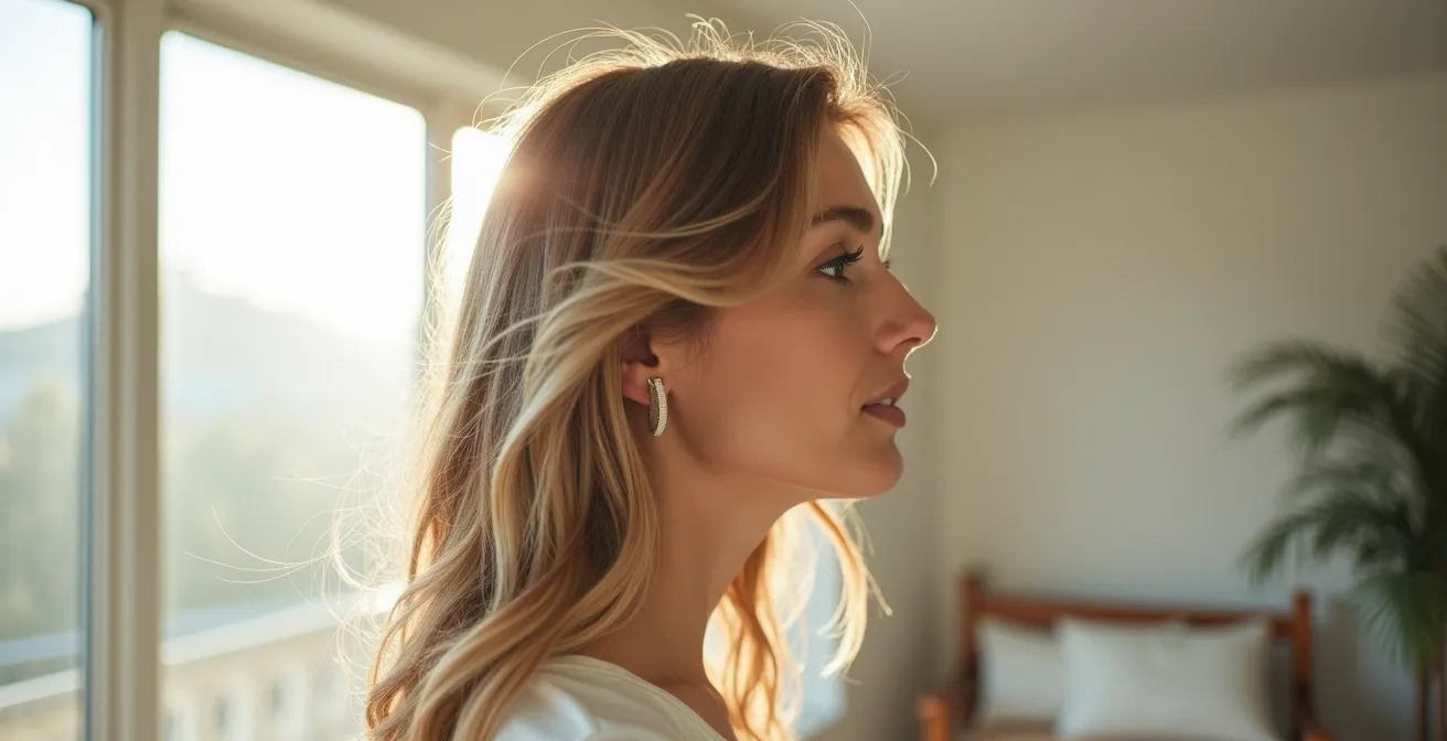 Chevelure avec balayage subtil apportant de la lumière au visage