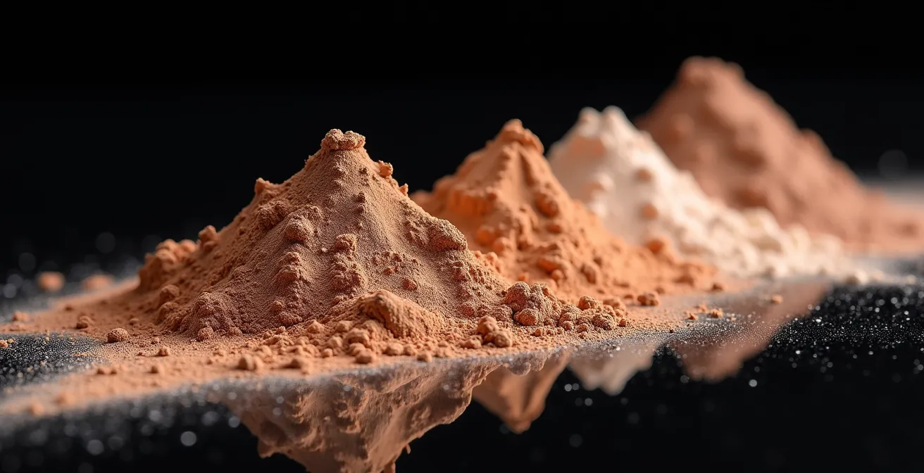 Gros plan sur des textures de poudres cosmétiques montrant différentes nuances de contouring