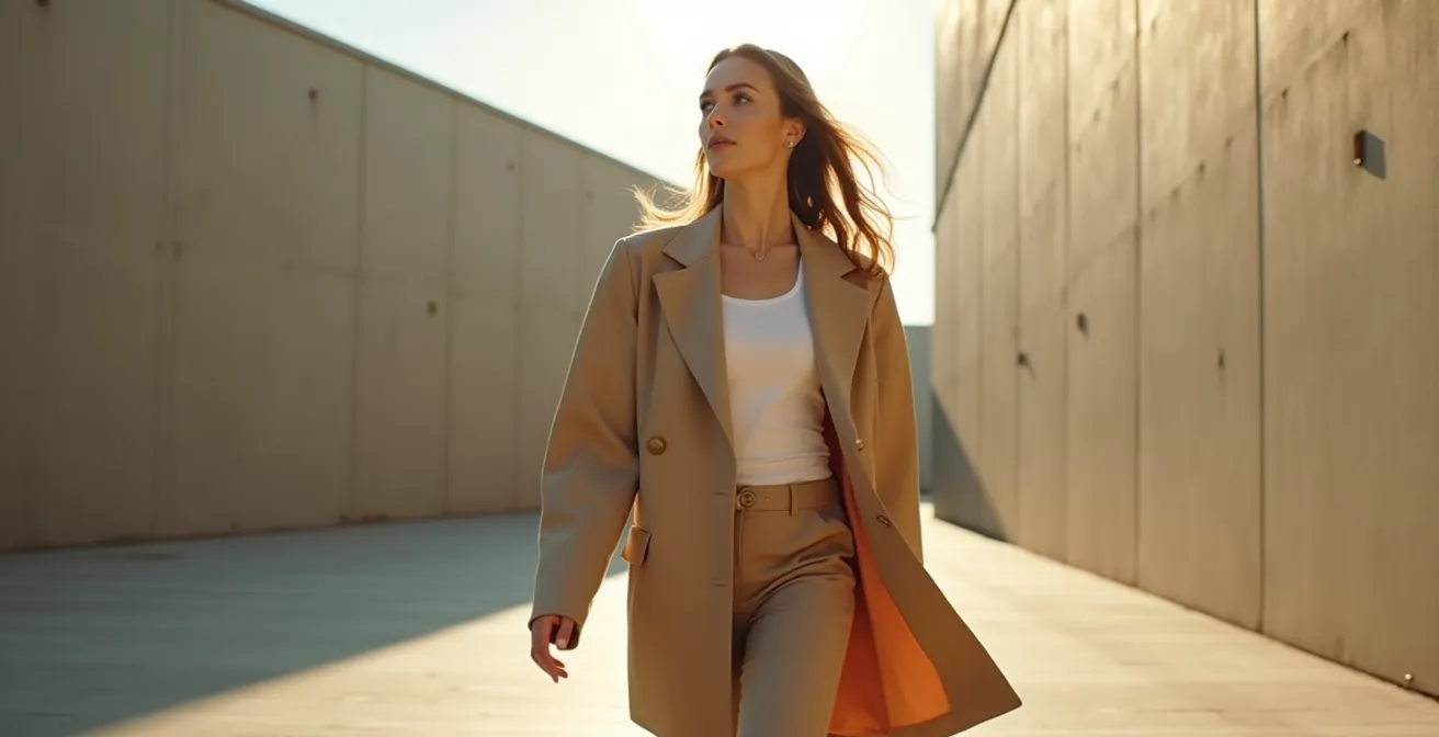 Femme portant une veste oversize structurée avec points d'ancrage nets