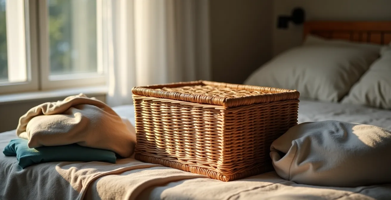 Boîte de rangement temporaire pour vêtements en phase de tri dans un dressing