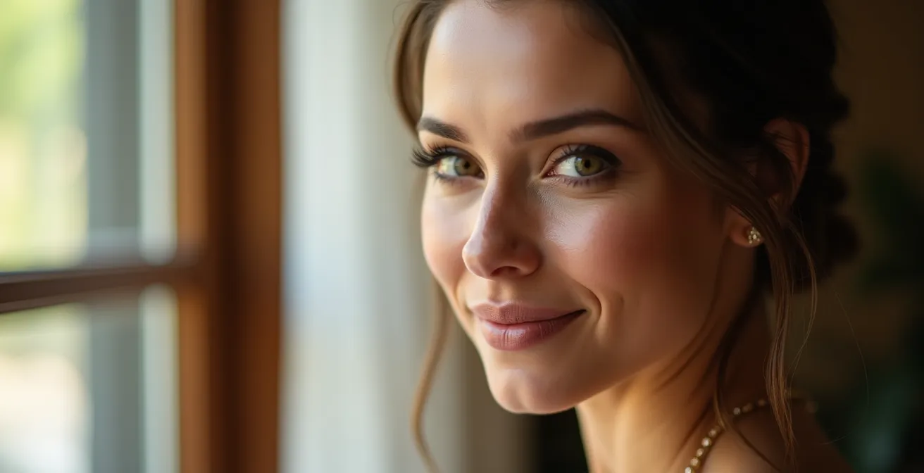 Portrait serré mettant en valeur une mise en beauté professionnelle sophistiquée