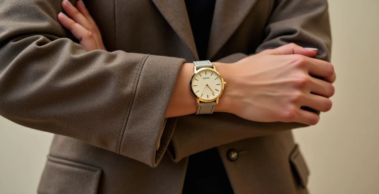 Détail des manches retroussées d'un blazer oversize montrant la technique du double pliage