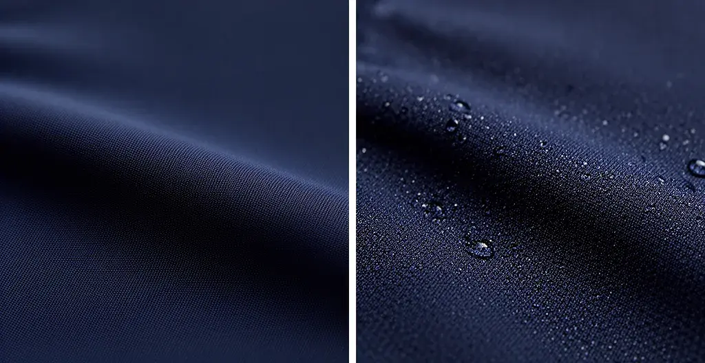 Gros plan tissu technique burkini opaque sec et mouillé